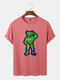 Mens Cartoon Figure Pattern Graphic Crew Neck Short Sleeve T-Shirts - Pink