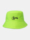 Unisex Cotton Letters Gesture Pattern Embroidered All-match Sunscreen Bucket Hat - Fluorescent Green