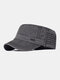 Men Washed Cotton Solid Color Letters Metal Label Breathable Sunshade Military Cap Flat Cap - Black