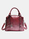 Women Retro Rivet Large Capacity Handbag Crossbody Bag - Wine Red