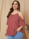 Solid Color Off Shoulder Ruffle Sleeve Plus Size Blouse for Women - Cameo