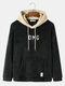 Mens Letter Embroidered Fluffy Plush Casual Overhead Drawstring Hoodies - Black