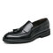 Men Cow Leather Non Slip Tassel Slip On Business Formal Dress Shoes - Black
