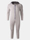 Mens Splicing Plaid Cute Hooded Jumpsuit Onesies Patched Design Comfy Loungewear - Grey