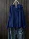 Front Button Crew Neck Long Sleeve Casual Shirt - Navy