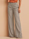 Women Solid Button Detail Casual Pants With Pocket - Apricot