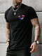 Camisetas masculinas de manga curta com estampa de coração e gola redonda - Preto