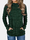 Casual High Neck Long Sleeve Plus Size Sweater with Pocket - Green