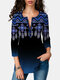 Ethnic Pattern Print Button Casual T-Shirt For Women - Blue