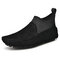 Men Genuine Pig-skin Leather Comfort Elastic Textile Slip On Casual Shoes - Black