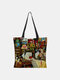 Women Canvas Cute Cartoon Oil Painting Cat Printing Waterproof Shopping Bag Shoulder Bag Handbag Tote - #14