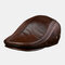 First Layer Cowhide Men's Leather Beret Hats Fashion Forward Hat - Dark brown top layer cowhide