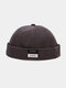 Unisex Cotton Solid Color Letter Cloth Label All-match Brimless Beanie Landlord Cap Skull Cap - Coffee