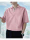メンズテクスチャードジョニーカラー半袖ゴルフシャツ - ピンク