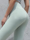 Solid Color High Waist Butt Lift Workout Yoga Leggings - Green