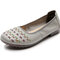 Socofy Leather Breathable Soft Comfortable Round Toe Casual Flats - Gray