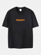 Plus Size What Letter Print Casual 100% Cotton Short Sleeve T-Shirts - Black