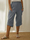 Pantalon large à taille élastique de couleur unie avec poche - Gris clair