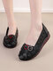 Socofy Leather Breathable Soft Round Toe Small Floral Casual Flats - Black