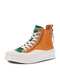 Women Casual Fashion Back-zip & Lace-up Comfortable Platform High Top Canvas Shoes - Orange