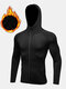 Mens Solid Windproof Super Breathable Zip Front Sports Hooded Jackets - Black(Plus Fleece)
