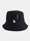 Unisex Cotton Solid Color Letters Cartoon Chicks Embroidery Fashion Bucket Hat - Black