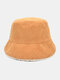 Unisex Lambswool Corduroy Patchwork Solid Color Double-sided Wearable All-match Warmth Sunshade Bucket Hat - Khaki