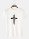 Mens Letter Graffiti Cross Print Short Sleeve T-Shirt - White