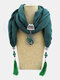 Vintage Carved Peacock Drop Tassel Pendant Solid Color Bali Yarn Alloy Scarf Necklace - Turquoise Green