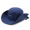 Men Folding Summer Sun Cap Breathable Adjustable Fishing Bucket Hat Outdoor Visor Hat - Navy