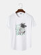 Mens Letter & Dog Print Crew Neck Short Sleeve Curved Hem T-Shirt - White
