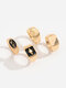 4 Pcs/Set Trendy Vintage Carved Planet Letters Seal-shaped Oil Drip Alloy Rings - Gold