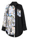Floral Printed Long Sleeve Turn-down Collar Patchwork Blouse - Grey