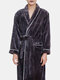 Men Flannel Warm Lapel Collar Pajamas Belted Lounge Robe - Gray