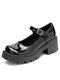 Women CasualHasp Comfy Black Platform Wedges Mary Jane Shoes - Black