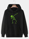 Men 100% Cotton Halloween Fluorescence SKull Printed Hoodies - Black