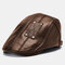 Men's Beret Caps Casual Artificial Leather Newsboy Cap Warm Hats - Brown