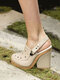 Plus Size Women Trendy Vintage Casual Breathable Hollow Slingback Heels - Beige