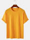 Mens Cotton Solid Color Breathable Loose Daily Round Neck T-Shirts - Yellow