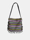 Women Dacron Bohemian Ethnic Pattern Tassel Design Crossbody Bag Large Capacity Non-adjusted Straps  Shoulder Bag - Green