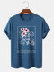 Mens Cherry Blossoms Japanese Print Cotton Short Sleeve T-Shirts - Blue