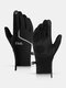 Men Dacron Polar Fleece Reflective Strip Plus Velvet Full-finger Warmth Outdoor Waterproof Windproof Non-slip Touchscreen Gloves - Black