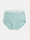 Plus Size Women Cotton Breathable Antibacterial High Waist Panties With Logo Waistband - Green