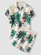 Mens Palm Tree Print Button Up Holiday Two Pieces Outfits - Beige
