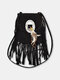 Women PU Leather Bohemia Tassel Feather Crossbody Bag Square Bag - Black