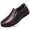 Men Genuine Leather Soft Slip-ons Business Casual Shoes - Brown