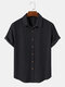 Camisas de manga corta diarias con botones de color sólido de pana para hombre - Negro