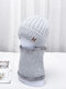 2 Pcs Men Wool Knitted M Letter Embroidery Plus Velvet Thicken Warmth Elastic Adjustable Beanie Hat Bib Scarf Set - Gray