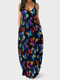 Multi-color Butterfly Print V-neck Plus Size Camisole Dress with Pocket - Black