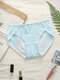 Women Striped Patchwork Antibacterial Thin 100% Cotton Mid Waist Panties - Green